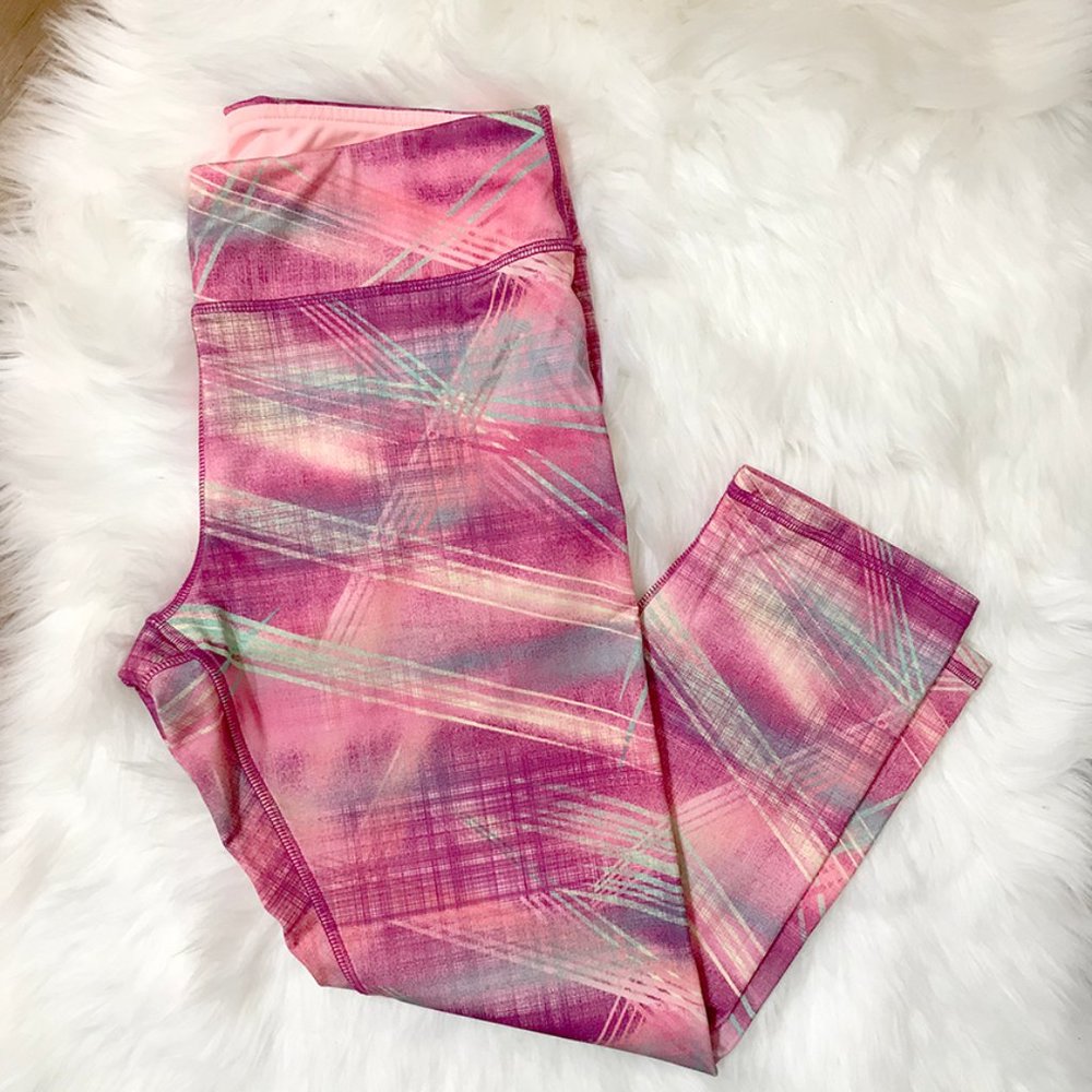 RBX Active Yoga Capri Pant Pink Plaid Size L